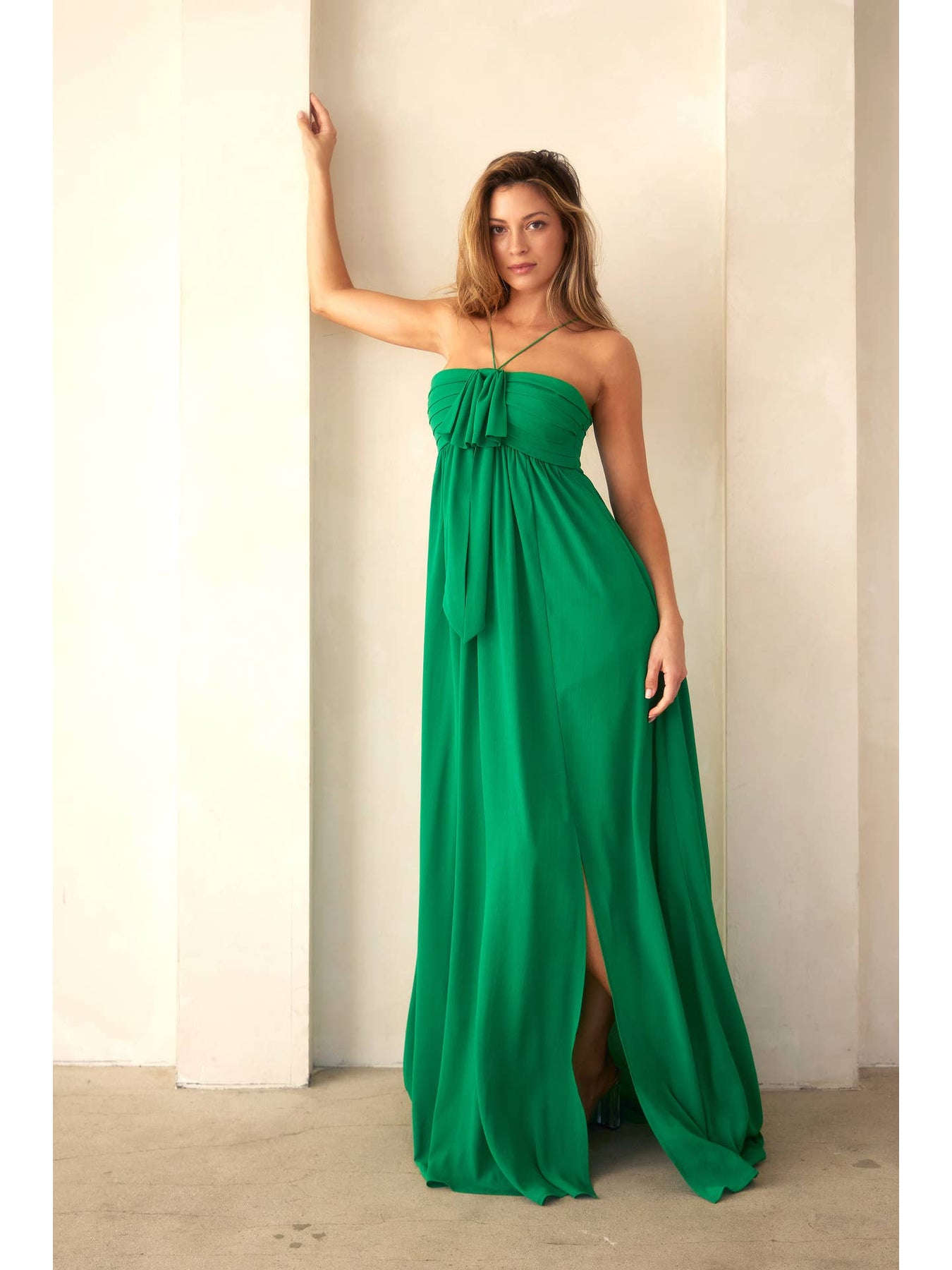 gabrielle maxi dress Gabrielle Slinky And Mesh Maxi Dress / White | MESHKI