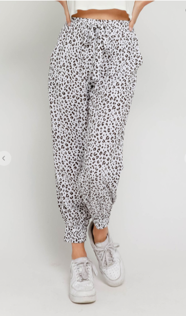 black and white leopard joggers
