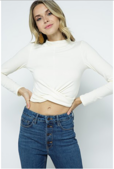 Ivory long sleeve crop mock neck