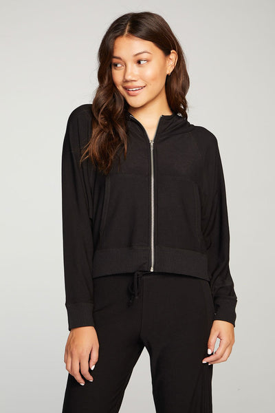 cropped black zip up hoodie