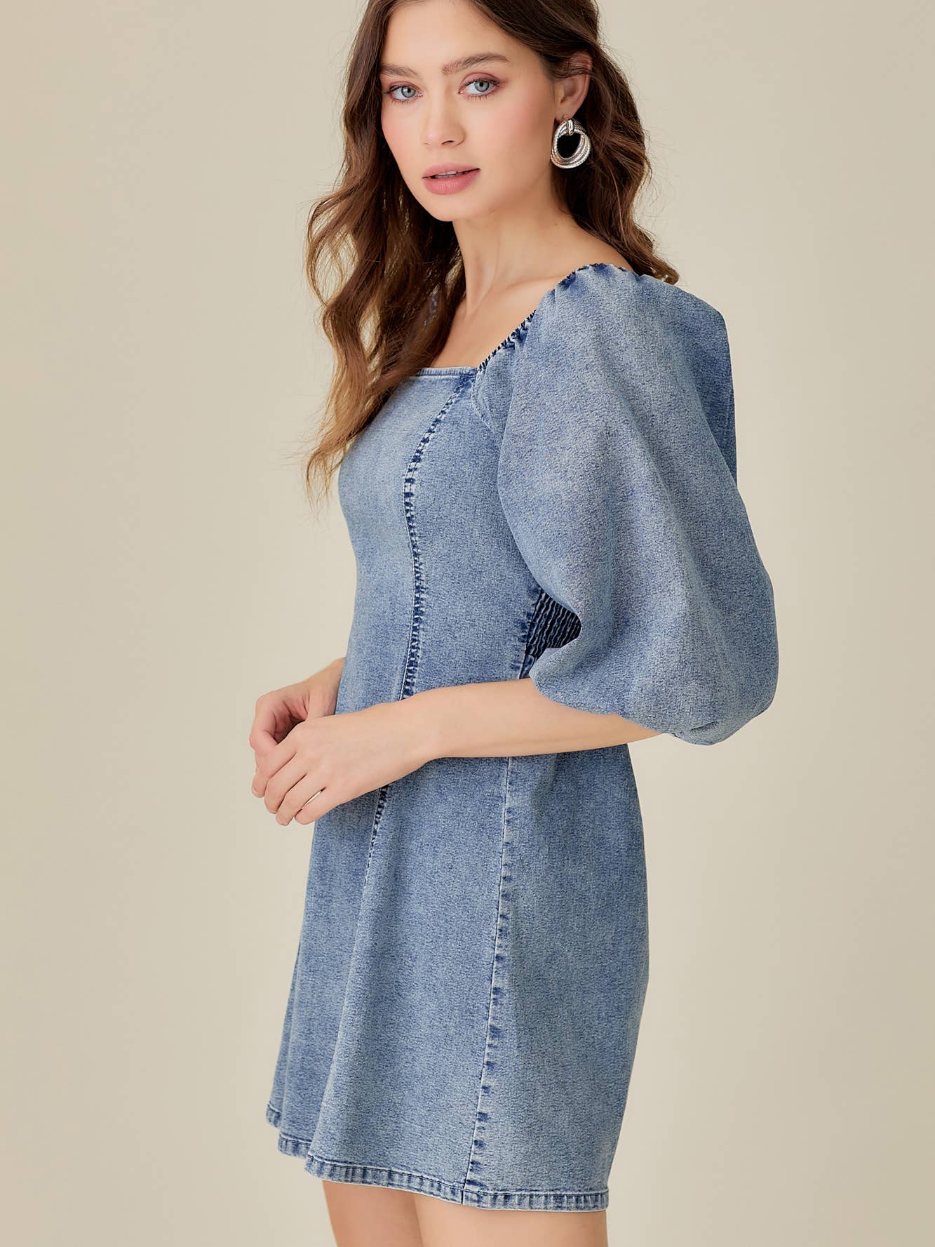 Hannah Denim Puff Sleeve Dress Liv True Boutique Hannah Denim Puff Sleeve Dress Liv True Boutique