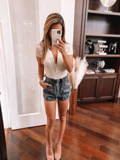 gray paperbag shorts