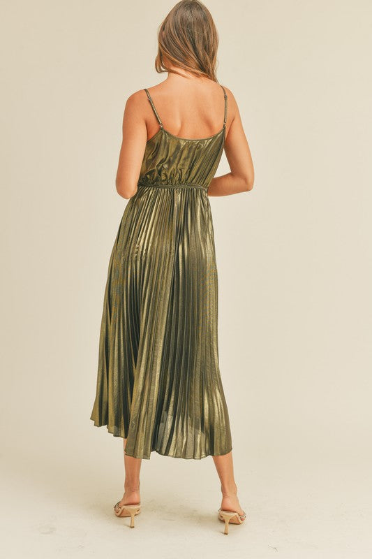 olive green metallic dress Mariella Metallic Midi Dress – Liv True Boutique