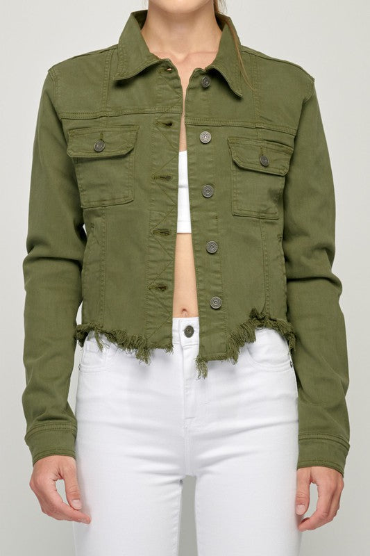 Mackenzie Distressed Jean Jacket Olive Liv True Boutique